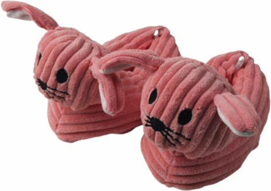 Pantoffels konijn velvet look - Roze / Wit - Polyester - Maat 30 - 31 - Sloffen - Pantoffel - Haas - Schoenen