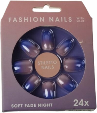 Fashion Nails nep nagels &#039;&#039;Soft Fade Night&#039;&#039; - Paars / Roze - Kunststof - Set van 24