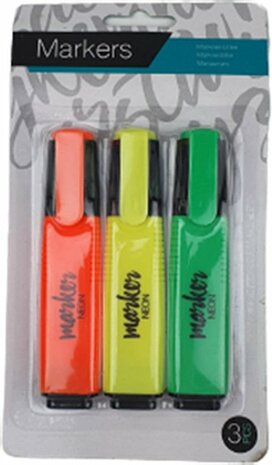 Markers Neon - Oranje / Geel / Groen - Markeerstiften - Set van 3 - Marker