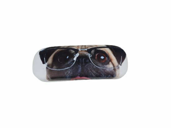 Hard Case Brillenkoker met Pug - Wit / Zwart / Bruin - Ovaal - 17 x 6 x 3.5 cm