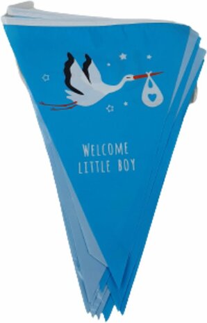 Vlaggenlijn &quot;Welcome Little Boy&quot; - Blauw / Wit - Kunststof - Birthday - Geboren - Boy - Jongen