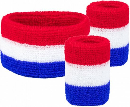 Holland Zweetbandjes set - Rood / Wit / Blauw - Acrylic - One Size - Hoofdband en Polsbandjes - Nederland - Koningsdag - Hollan