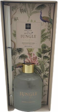 Luxe geurstokjes Jungle Life - Wit / Goud - Glas / Hout - 200 ml - Tropical - Geurstokjes - Geur - Cadeau - Giftset - Cadeauset