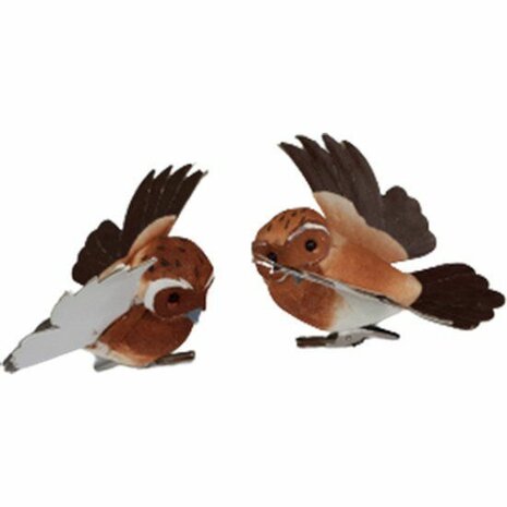 Decoratie vogeltjes op knijper bruine versie - Bruin / Zwart - Kunststof / Metaal - 7 cm - Set van 2 - Decoratie - DIY - Knutse