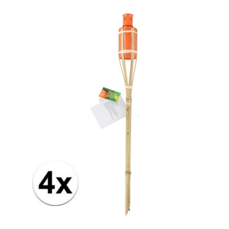 Bamboe tuin fakkels 60 cm - Oranje - Tuindecoratie / tuinverlichting - Oranje oliefakkels navulbaar - Set van 4