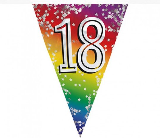 Feest vlaggenlijn &#039; 18&#039; - 6 meter - 15 vlaggen - Multicolor - Verjaardag - Feest - Feestdagen