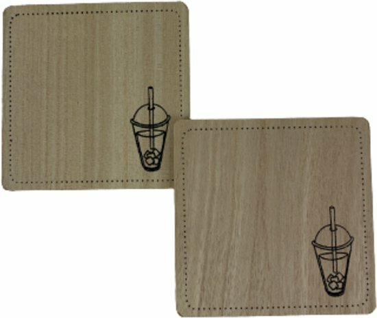 Onderzetters STEN - Milkshake patroon - Vierkant - Zwart / Bruin - Hout - 9 x 9 cm - Set van 2