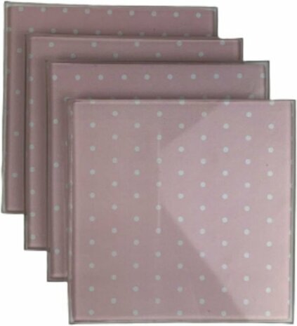 Onderzetters LIBELLE - Roze / Witte stippen - Vierkant - Multicolor - Glas - 9 x 9 cm - Set van 4