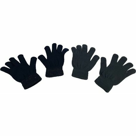 Kids handschoenen effen en glitter - Grijs / Donkerblauw - Elastaan - Acryl - One Size - Set van 2 paar