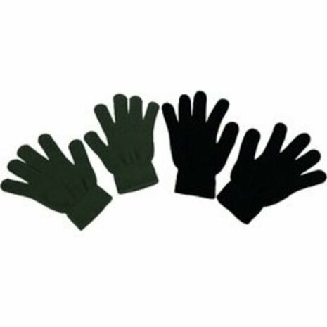 Dames handschoenen effen - Groen / Zwart - Elastaan - Acryl - One Size - Set van 2 paar