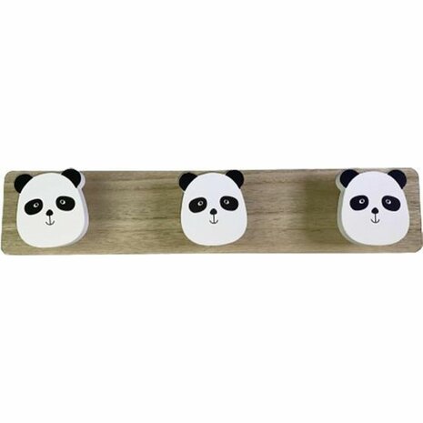 Kapstok Met Dierenfiguren - Panda - Wit / Bruin - Hout - 39,5 x 5,5 x 8 cm - 1