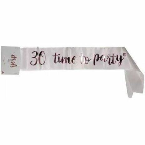 30 Times To Party Sjerp - Wit / Roze - Glanzend - Polyester - 144 x 11 cm - 1 Stuk - Verjaardag - Decoratie - Jarig - Feestje