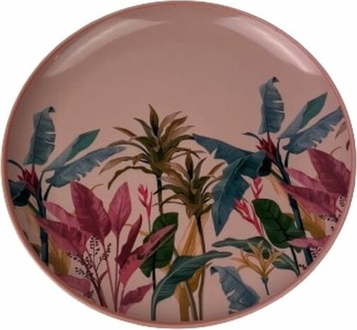 Trendy dinerbord BOTANICAL Collectie - Oud Roze / Multicolor - Kunststof - &Oslash; 24,8 cm - Set van 2 - Dineren - Bord - Eten