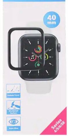 Apple Watch screenprotector 40 mm - Zwart / Transparant - Glas / Kunststof - Geschikt voor Apple Watch 40 mm - Watch - Bescherm