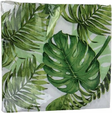 Servetten met Botanisch Print - Jungle / Blad print Servetten - 20 stuks - 3 lagen - 33 x 33 cm - Safari Groen - Servet