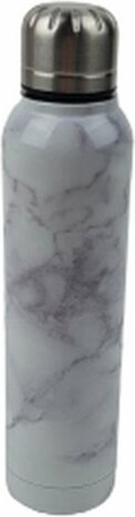 Waterfles OLAY met marmer design - Wit / Zilver - Metaal - 500 ml - Drinkfles - Fles - Waterfles - Sporten - Fitness - Bidon - 