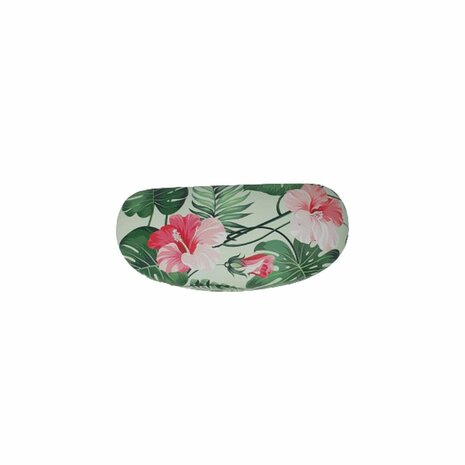 Brillenkoker met bloemenprint - Groen / Roze - 16 x 6 x 3 cm