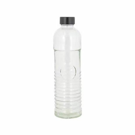 Glazen waterfles - Zwart / Transparant - Kunststof / Glas - 8 x 8 x 29 cm - 1 Liter