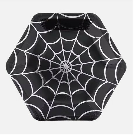 Spinnenwebben borden en bekers - Karton - Zilver / Multicolor - Ø20 cm - Halloween