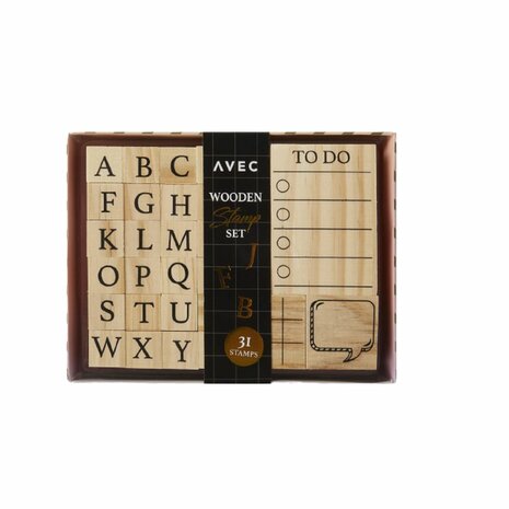 Houten Stempel Set - Alphabet &amp; To Do - 31 Stempels - Stempelen - DIY - Creatief - Knutselen - Speelgoed