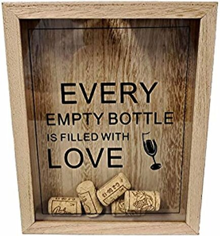 Spaarpot voor wijnkurken &quot;Every Empty Bottle Is Filled With Love&quot; - Lichtbruin / Transparant - Glas / Hout - 20 x