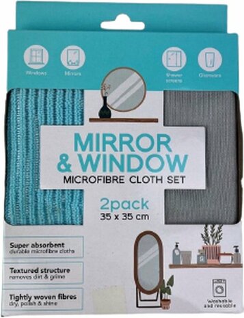 Raam en spiegel microvezeldoek set schoonmaakdoeken CORRY - Lichtblauw / Grijs - Polyester / Polyamide - 35 x 35 cm - Set van 2