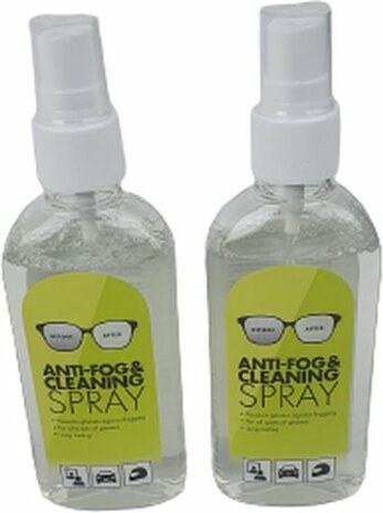 Anti-condens spray voor bril - Groen / Transparant - Kunststof / Anti-condens vloeistof - 100 ml - Set van 2 - Bril - Brilspray