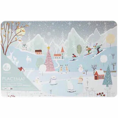 Placemat met Schaatsende ijsberen - Wit / Multicolor - Polypropyleen - 43 x 28 cm - Set van 4 - Eten - Merry christmas - Ijsber