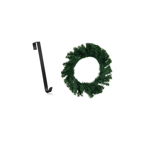 Kerstkrans met hanger - Groen / Zwart - PVC / Metaal - 75 x 35 cm - 95 tips - Deurhanger - Kerstmis - versiering  2
