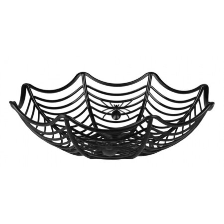 Halloween Snoepschaal met spinnenweb motief - Zwart - Kunststof - &Oslash; 25 x h 5 cm - Halloween - Trick Or Treat - Oktober -