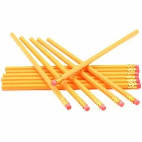 HB potloden met gum - Geel / Rood - Hout - 18,5 cm - 10 Stuks - Potlood - Potloden - Tekenen - Schrijven - Gum - Back to school