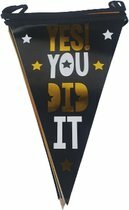 Vlaggenlijn &#039; YES YOU DID IT &#039; - Zwart / Wit / Goud - Papier - 5 meter - Geslaagd - Feest