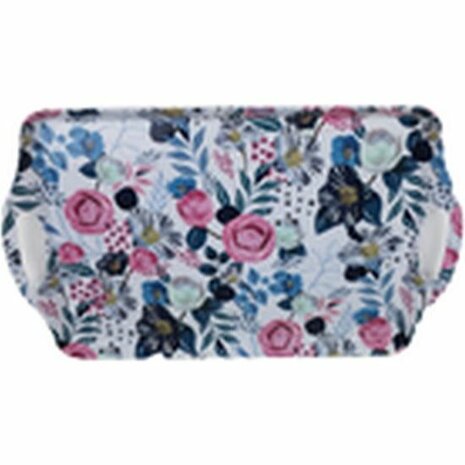 Dienblad met bloemen motief - Multicolor - Roze/Blauw/Wit - 38 x 23 cm