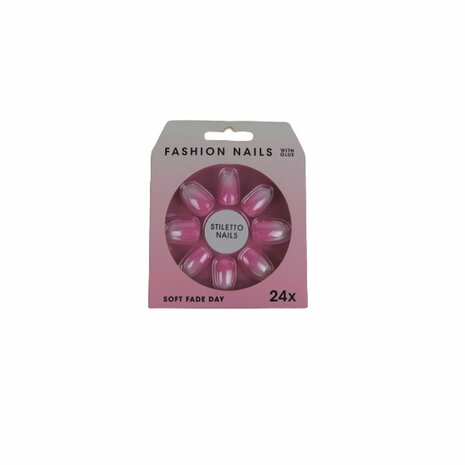 Fashion Nails nep nagels halo effect - Roze / Wit - Kunststof - Set van 24