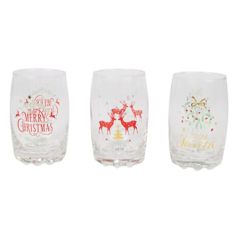 Drinkglazen kerst design &quot;Merry Christmas&quot; - Transparant / Multicolor - Glas - 250 ml - 3 Stuks - Drinken - Kerst