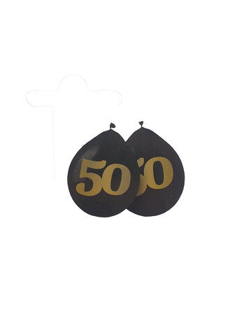 Ballonnen met cijfers &quot;50&quot; - Zwart - Rubber - 25 cm - 6 stuks - Ballon - Sarah - Abraham - 50 jaar - Verjaardag1