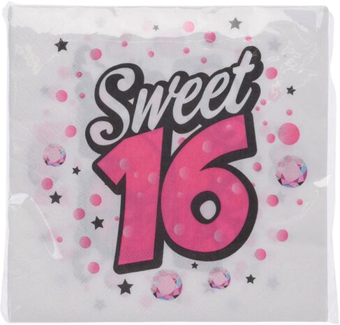 Sweet 16 Servetten - 33 x 33 cm - Roze - Party - Feest - Verjaardag - Jarig - 16 Servetten 