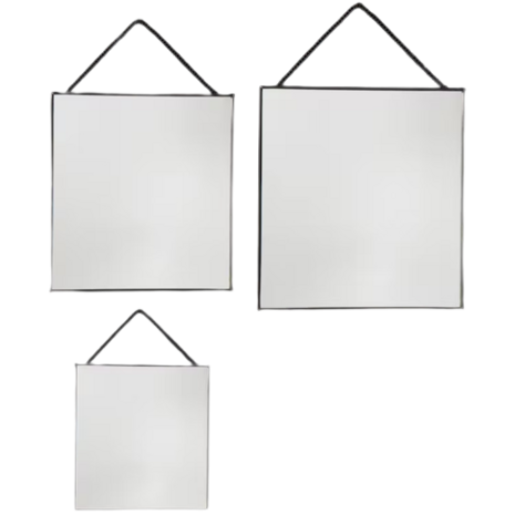 Hangspiegel PABLO Met Metalen Ketting - Zwart - Metaal / Glas - Ca 20 / 30 / 35 cm - Vierkant - Set van 3 spiegels1
