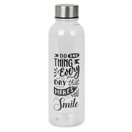 Waterfles met tekst &quot;Do one thing every day that makes you smile&quot; - Zilver / Transparant - Kunststof / Metaal - 5