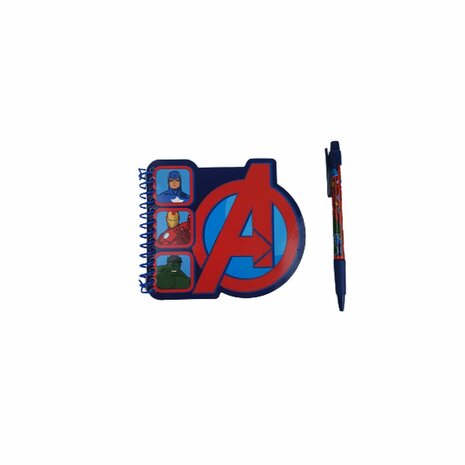 Marvel Avengers notitieboek met pen - Metallic / Multicolor - Kunststof / Papier - klein - Captain america - Hulk - Iron man