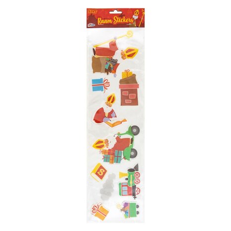 Gel raamstickers Sinterklaas - 10 Stickers - Multicolor - Gel - 57 x 14 x 0,5 cm - Herbruikbaar -  Sinterklaas - Sint - Piet