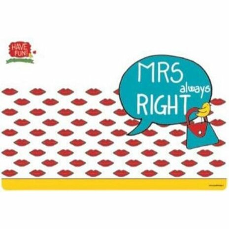 Placemat Set Mr Right &amp; Mrs Always Right - Multicolor / Transparant - Kunststof - 45 x 30 cm - Set Van 2