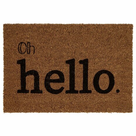 Deurmat met tekst ''Oh Hello'' - Bruin / Zwart - kokosvezels / Latex - 40 x 60 cm