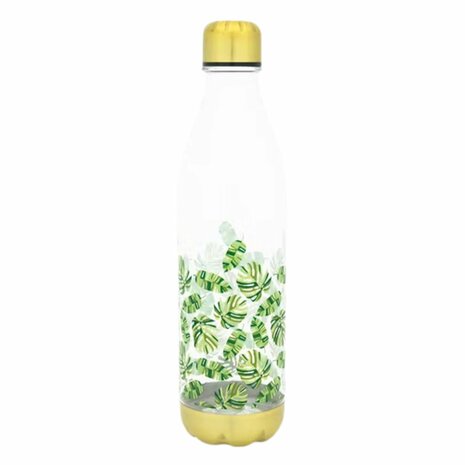 Drinkfles 1L Bladeren - Groen / Goud - Drinken - Herbruikbaar - Waterfles - Water - 1 Liter