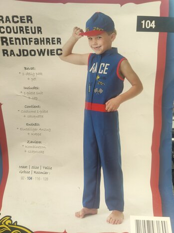 Verkleedset Racer - Blauw / Rood - Polyester - Maat 104 Kids - Verkleden - Feest - Party - Verkleedset