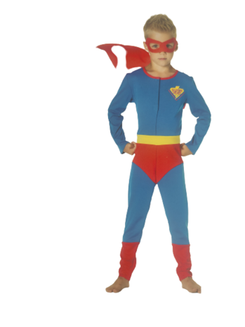 Verkleedset Superheld - Blauw / Rood / Geel - Polyester - Maat 104 Kids - Verkleden - Feest - Party - Verkleedset