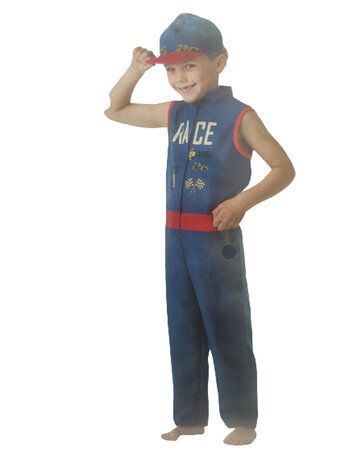 Verkleedset Race Coureur Mouwloos  - Blauw / Rood - Polyester - Maat 104 Kids - Verkleden - Feest - Party - Verkleedset - Carneval - formule 1 kleding 