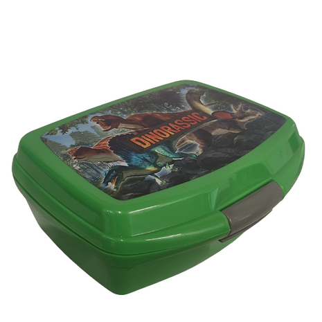 Broodtrommel met dino print - Groen - Kunststof - Brooddoos - Lunchbox - 16,5 x 13 x 4 cm
