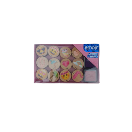 EMOJI stempel set met 12 stempels - Roze / Multicolor - Hout / Kunststof