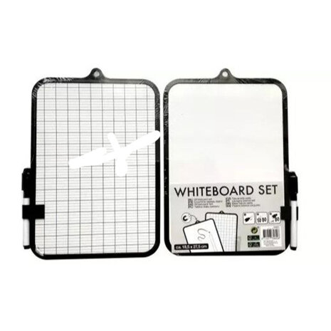Dubbelzijdige mini Whiteboard met pen en magneet MATTHEW - Uitwisbaarbord - Weekplanner - School - Zwart / Wit - 18,4 x 27,5 